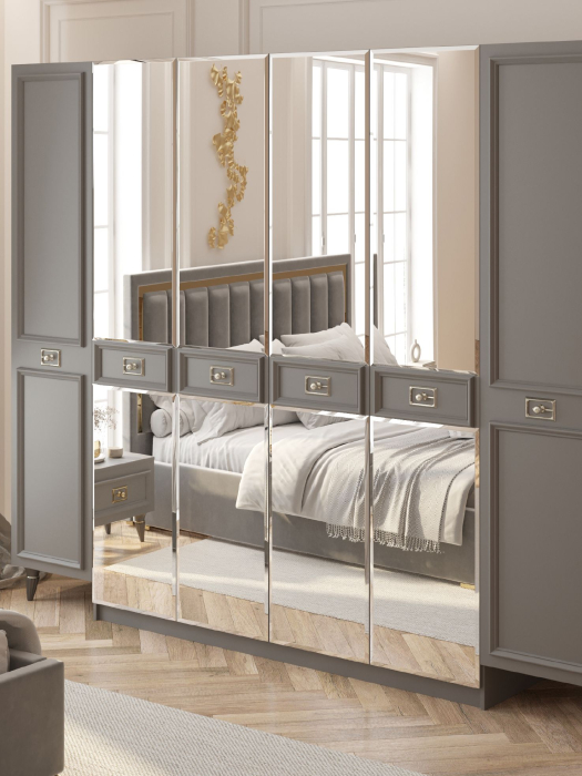 Шкафы распашные, Шкаф в спальню 6-ти дверный Валенсия (серебро)