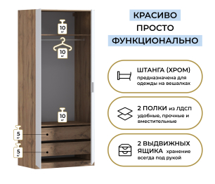 Шкаф двухдверный Макс 1000 мм, вариант №3 (ЛДСП, корпус дуб вотан)