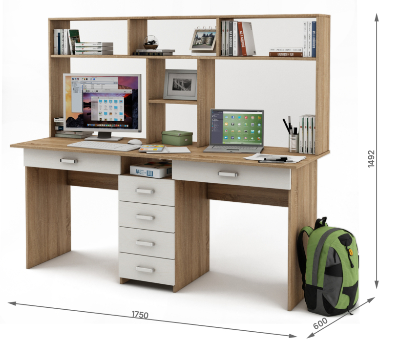 Прямые, Письменный стол Лайт-11Я с надстройкой