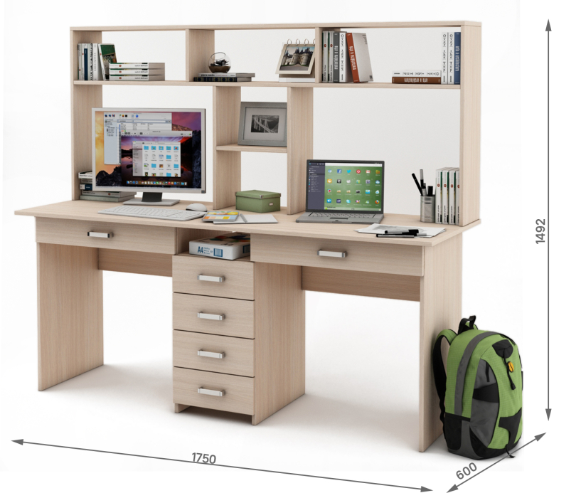 Прямые, Письменный стол Лайт-11Я с надстройкой