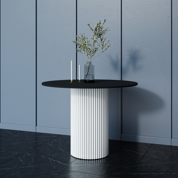 Обеденные столы, Стол круглый обеденный с белым металлическим подстольем TRUBIS Wood L 100