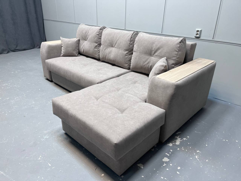 Диваны угловые в гостиную, Угловой диван Леонардо с оттоманкой справа, велюр formula 290