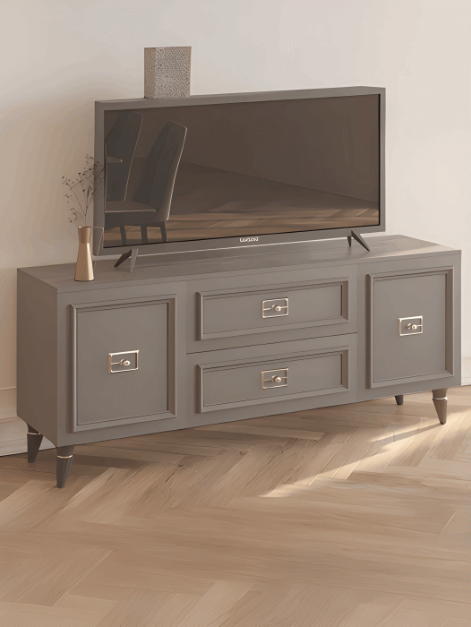 ТВ-тумбы, Комод Валенсия под телевизор 160х45х67 см серебро
