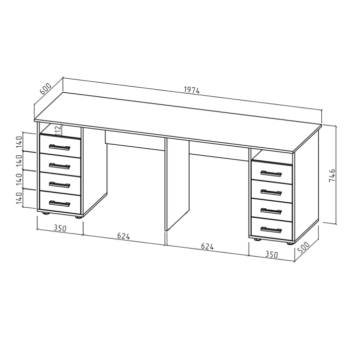 Прямые, Письменный стол Остин 18 для двоих