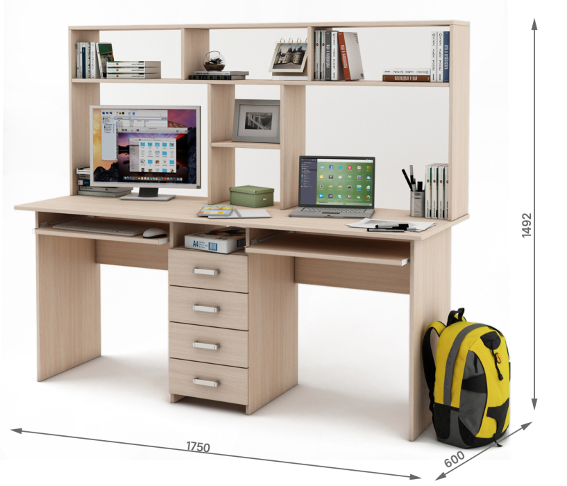 Прямые, Письменный стол Лайт-11К с надстройкой