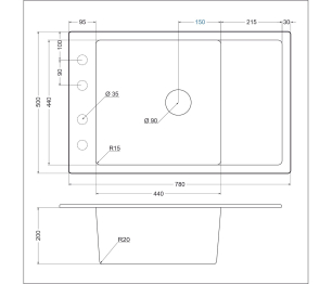 Гранитная мойка EMQ-1780.Q