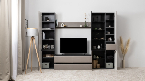 Шкаф с ящиком Сидней 13.202, антрацит, веллюто капучино