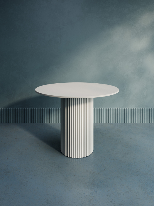 Обеденные столы, Стол круглый обеденный с белым металлическим подстольем TRUBIS Wood L 100