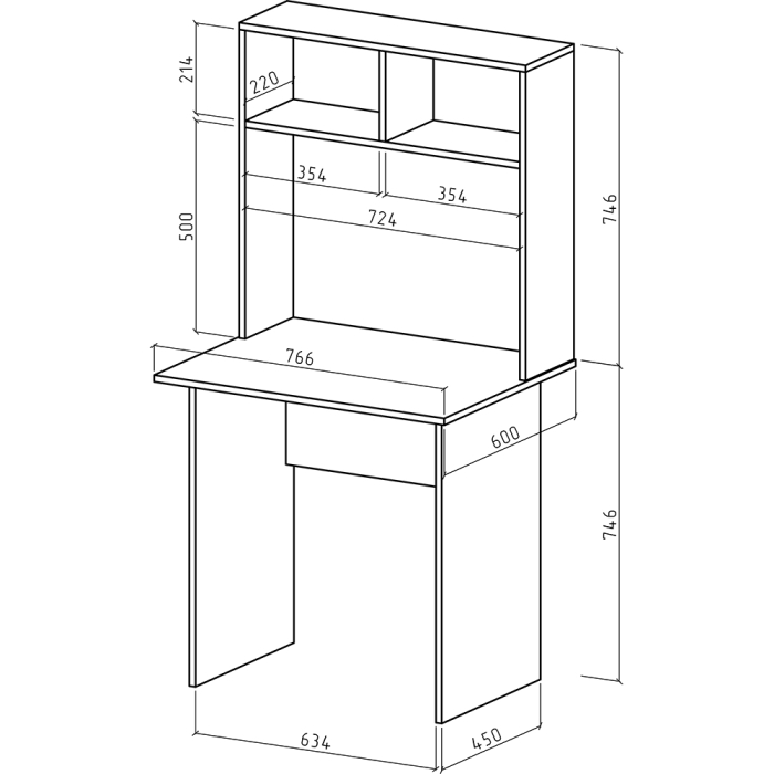 Прямые, Письменный стол Лайт-1 с надстройкой