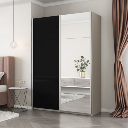 Шкаф-купе Прайм 2-х дверный Зеркало/Стекло черное/Доводчики 140х57х230