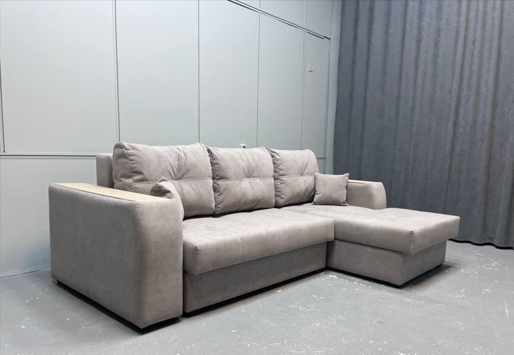 Диваны угловые в гостиную, Угловой диван Леонардо с оттоманкой справа, велюр formula 290