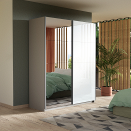 Шкаф-купе Прайм 2х дверный Зеркало/Белый Глянец 140х57х230