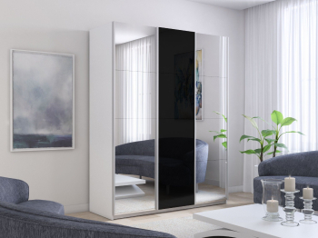 Шкаф-купе Прайм 3-х дверный Зеркала/Стекло черное/Доводчики 180х57х230