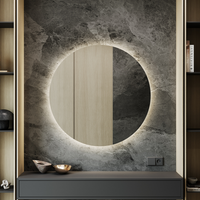 Зеркала в спальню, Зеркало с нейтральной подсветкой GENGLASS RAUNTEL NF LED L, с проводом 100х100 см
