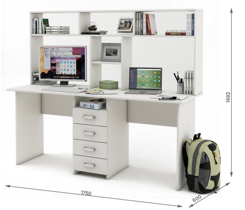 Прямые, Письменный стол Лайт-11 с надстройкой