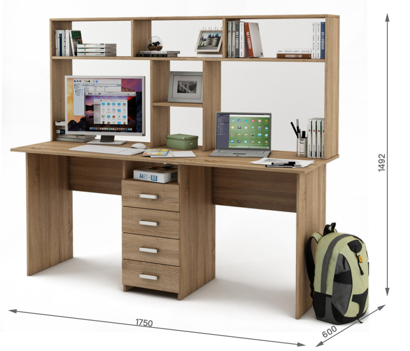 Прямые, Письменный стол Лайт-11 с надстройкой