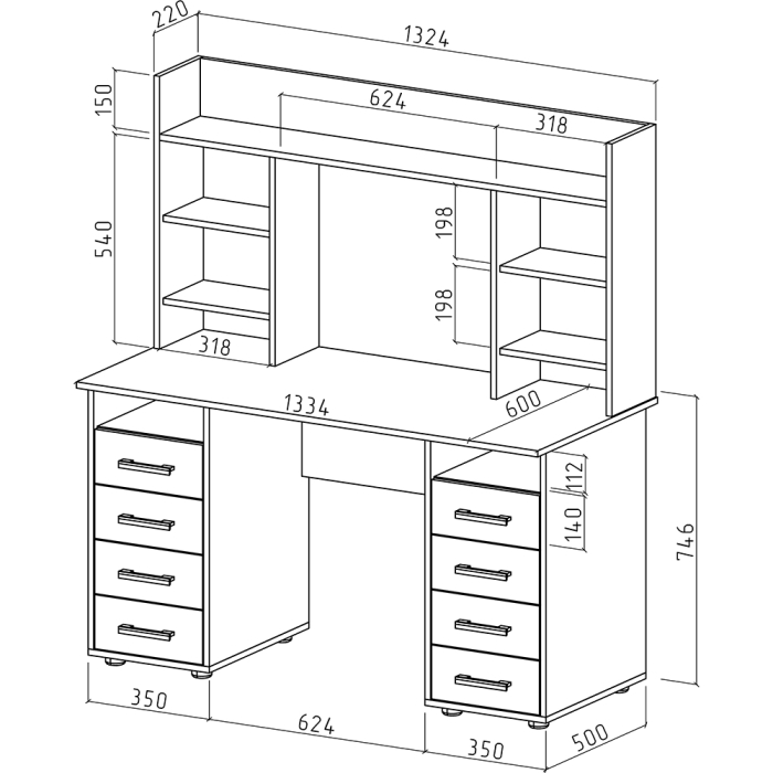 Прямые, Письменный стол Остин-14