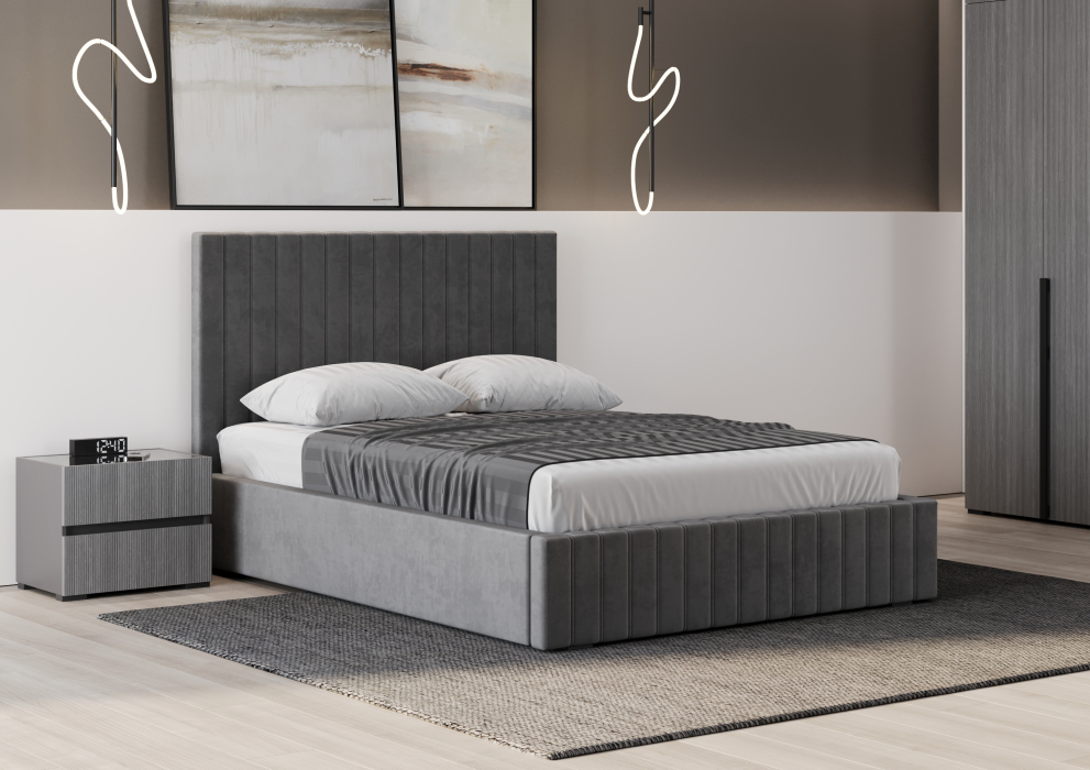 Мягкая кровать, Кровать двуспальная Болонья велюр с ПМ 160х200 см