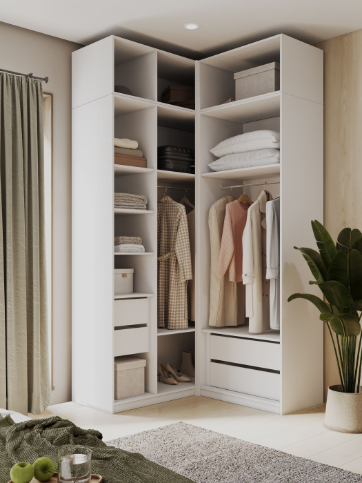 Угловые шкафы, Угловой шкаф для одежды с антреслью и ящиками София 2600х1300х520мм