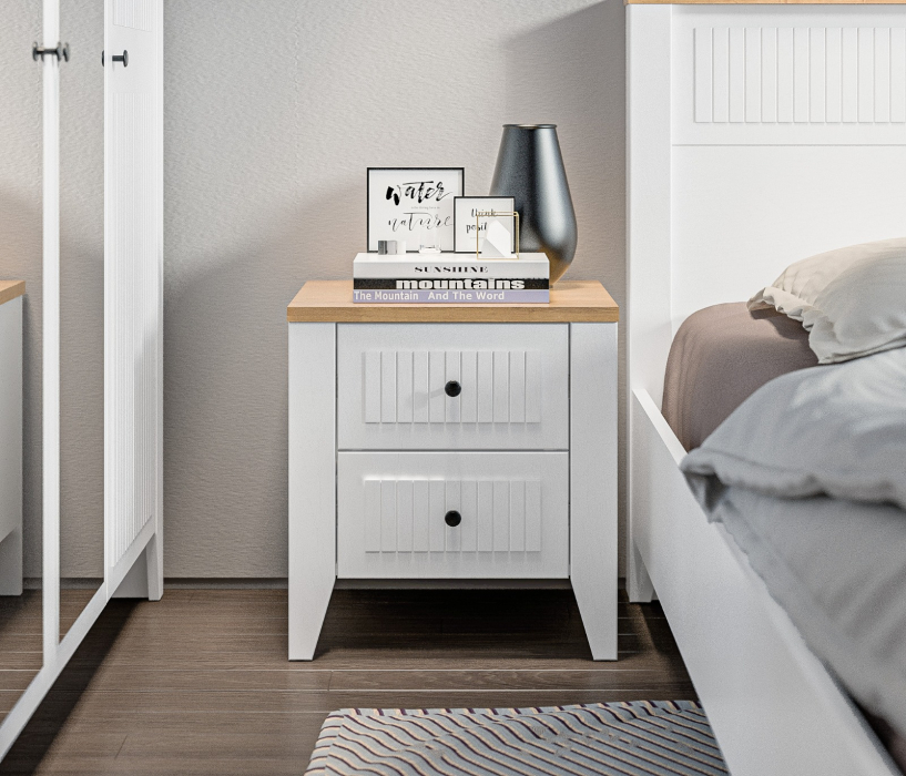 Прикроватные тумбы, Тумба Монтана СБ-3548 Белый Альпийский,Дуб Гамильтон/МДФ Дуб Белый