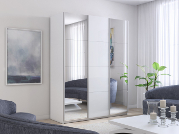 Шкаф-купе Прайм 3-х дверный Зеркала/Стекло белое/Доводчики 210х57х230