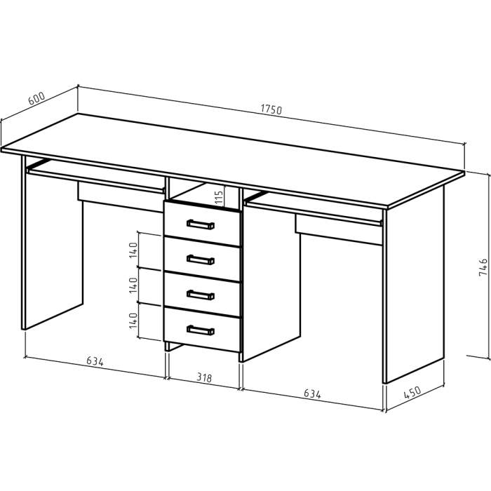 Прямые, Письменный стол Лайт-11К