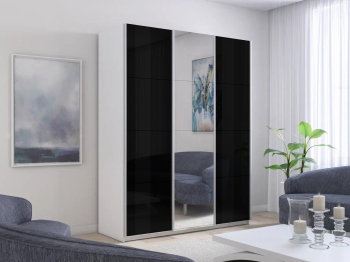 Шкаф-купе Прайм 3-х дверный Стекла черные/Зеркало/Доводчики 180х57х230