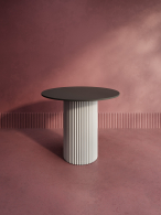 Обеденные столы, Стол круглый обеденный с белым металлическим подстольем TRUBIS Wood L 90