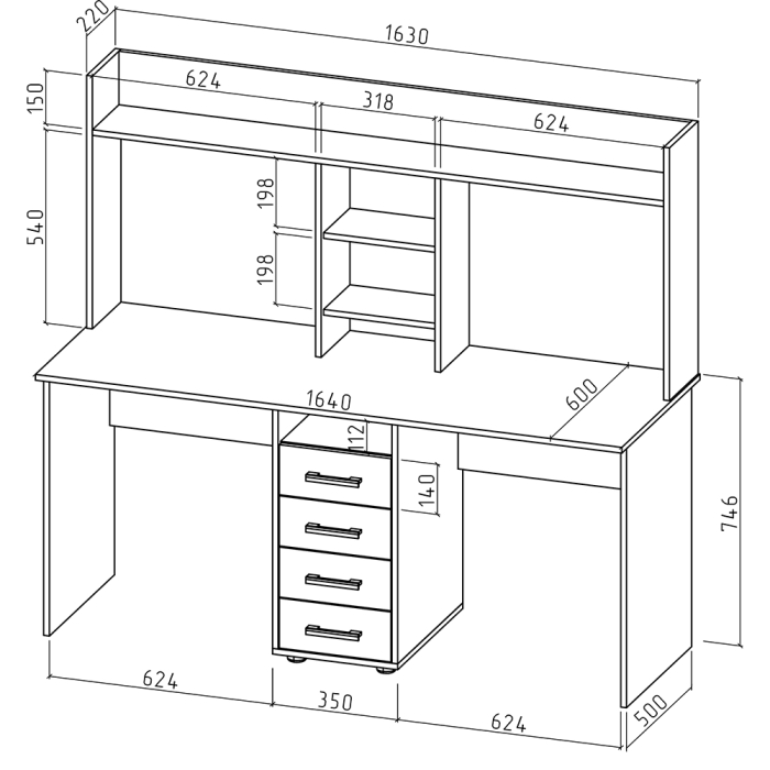Прямые, Письменный стол Остин-16