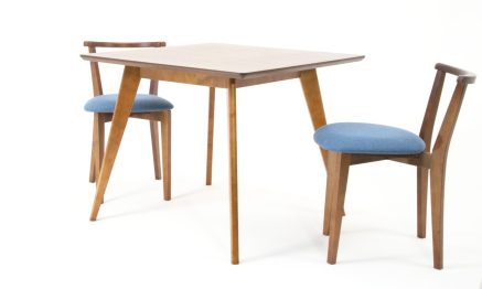 Стол Сканди М 100 орех со стульями Франк орех рогожка синий