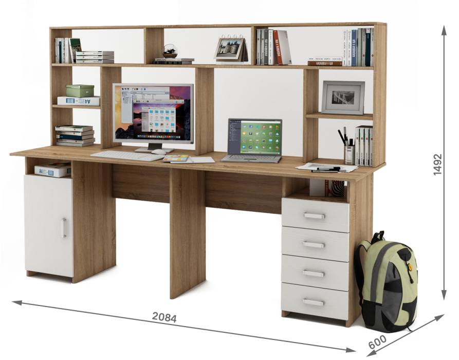 Прямые, Письменный стол Лайт-13 с надстройкой