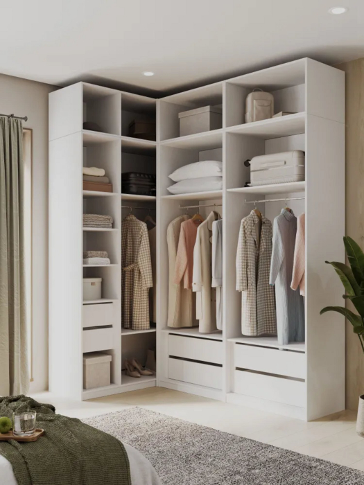 Угловые шкафы, Угловой шкаф для одежды распашной с ящиками и антресолью София 2600х2100х1300 мм