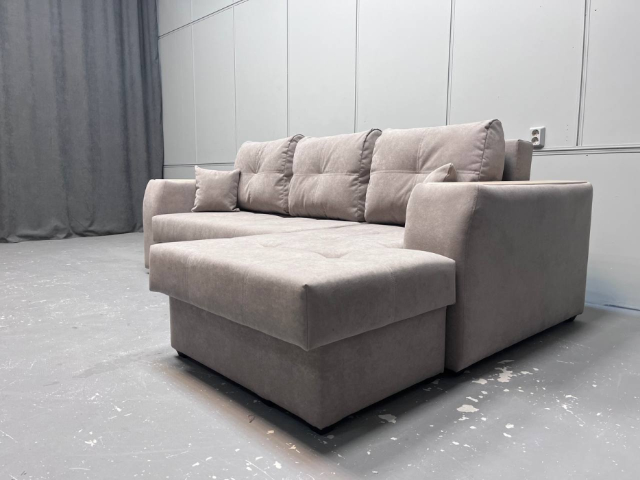 Диваны угловые в гостиную, Угловой диван Леонардо с оттоманкой справа, велюр formula 290