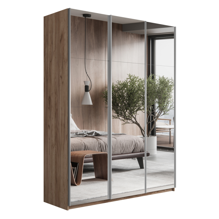 Шкафы-купе 3-х дверные, Шкаф-купе Широкий Прайм 3-х дверный Зеркала/Доводчики 240х57х230