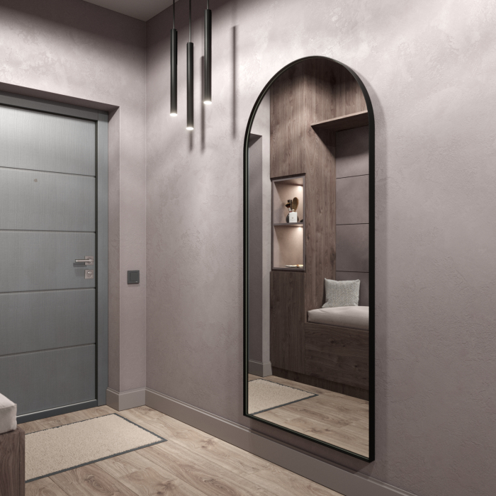 Зеркала в спальню, Дизайнерское настенное/напольное зеркало GENGLASS Arkis в металлической раме