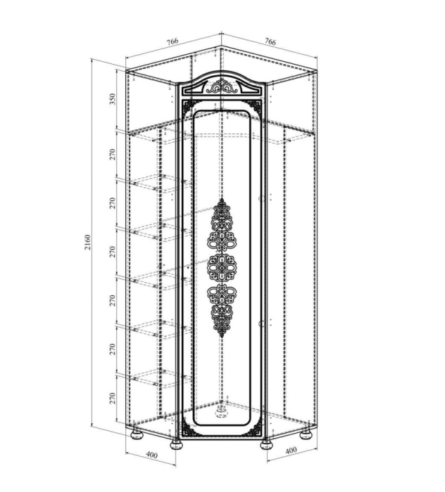 Угловые шкафы, Шкаф угловой с зеркалом Ассоль плюс АС-522К (левый с короной)