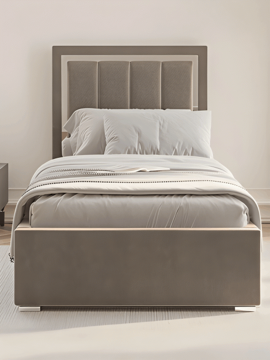 Мягкая кровать, Кровать Валенсия односпальная с ПМ 90х200 см велюр, серебро