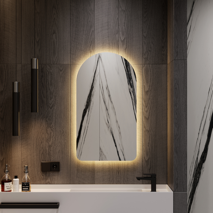 Зеркала в спальню, Зеркало с тёплой подсветкой GENGLASS ARKELO NF LED S, с проводом 50х90 см