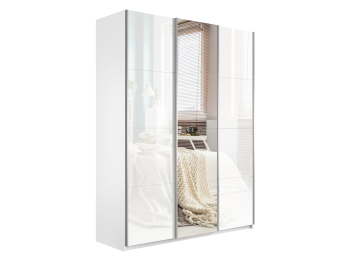 Шкаф-купе Прайм 3-х дверный Стекла белые/Зеркало/Доводчики 210х57х230
