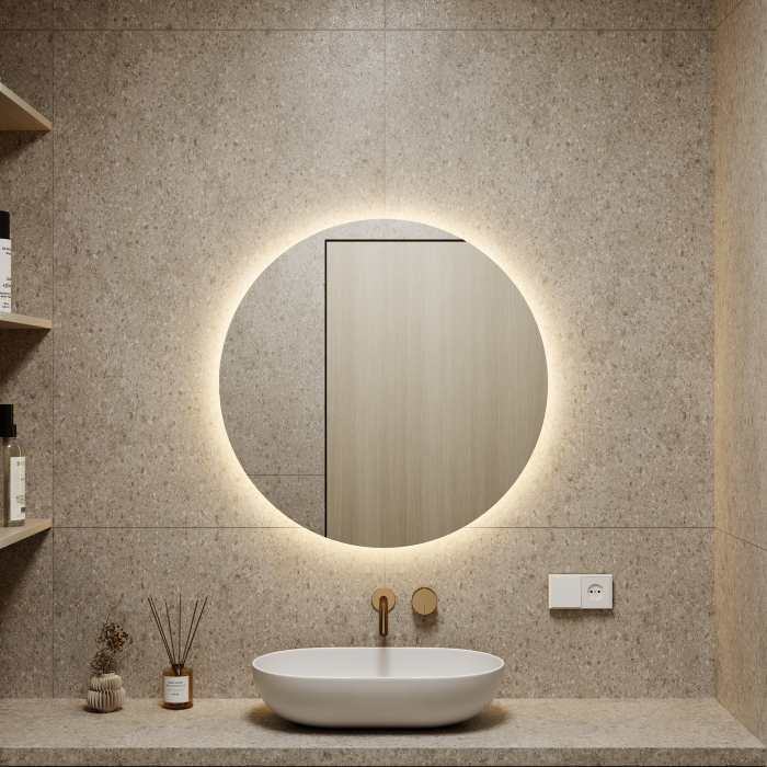 Зеркала в спальню, Зеркало с тёплой подсветкой GENGLASS RAUNTEL NF LED M, с проводом 79х79 см