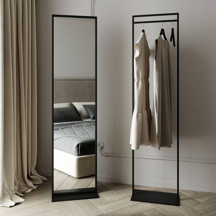 Зеркала в спальню, Дизайнерское напольное одностороннее зеркало GENGLASS Zeliso в металлической раме