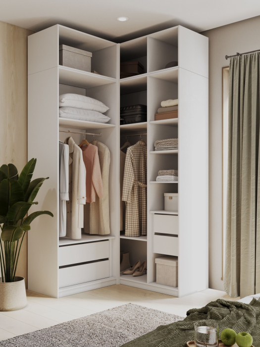 Шкафы, Угловой шкаф для одежды распашной с ящиками и антресолью, София, 2600х1300х1300мм