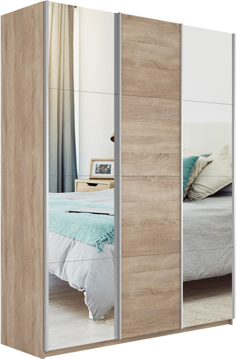 Шкафы-купе 3-х дверные, Шкаф Прайм трио 1ДСП+2 зеркало 2300х1800х570