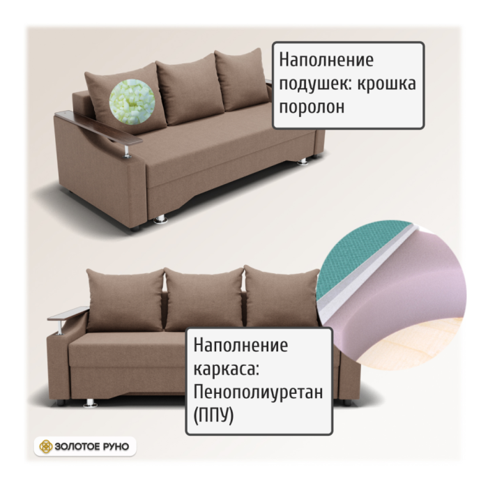 Диваны с ящиком для белья, Прямой диван Квадро-1 ППУ, велюр