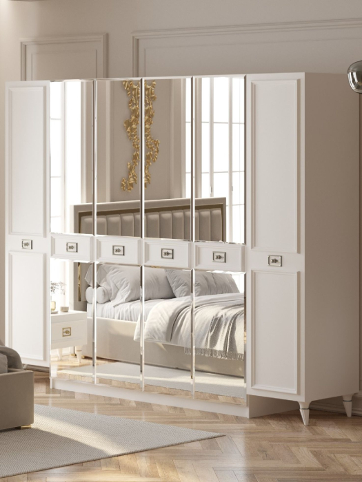 Шкафы распашные, Шкаф в спальню 6-ти дверный Валенсия (серебро)